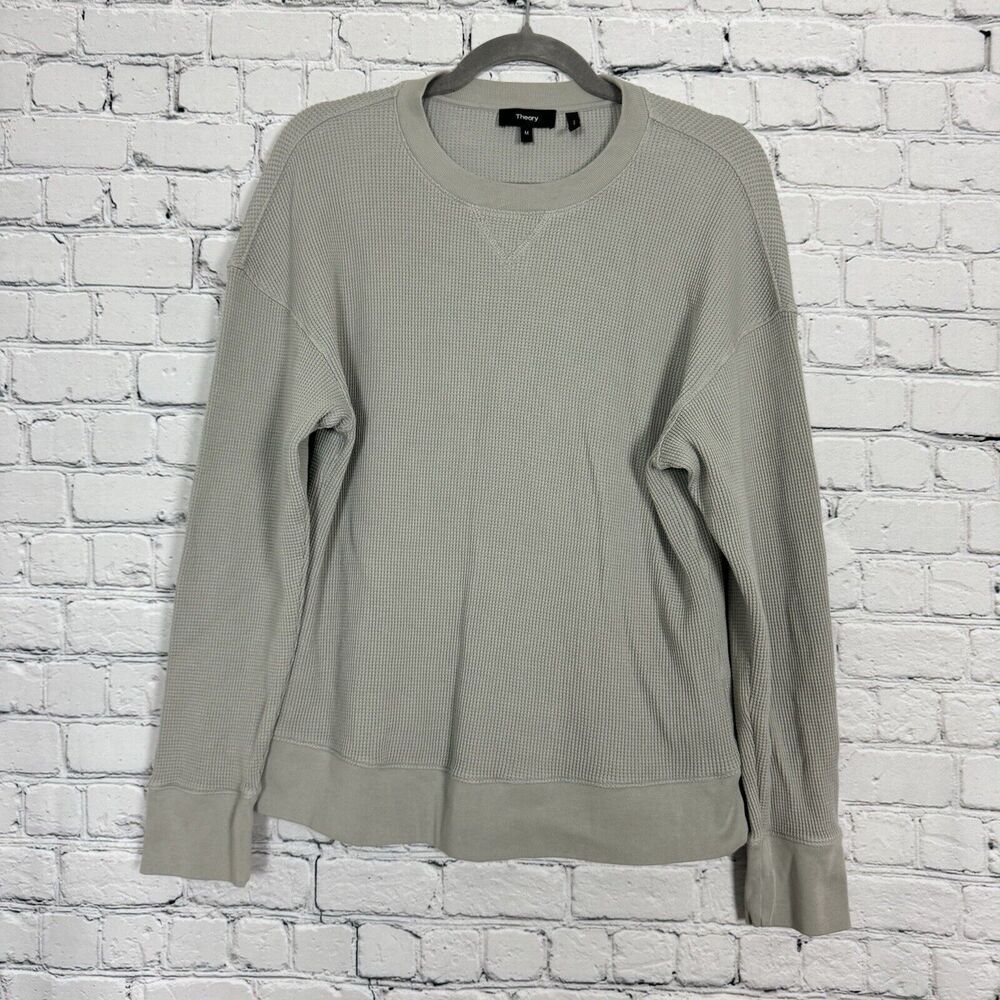 Theory Womens Easy Sweatshirt Easy Waffle Knit Top Size M Pima Cotton Ash Gray - Picture 4 of 14